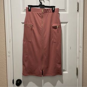 Pink zip up knee length skirt by Olivia blu